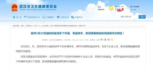 武汉市1月22日抽检和监测多个环境 食品样本,新冠病毒核酸检测结果均为阴性